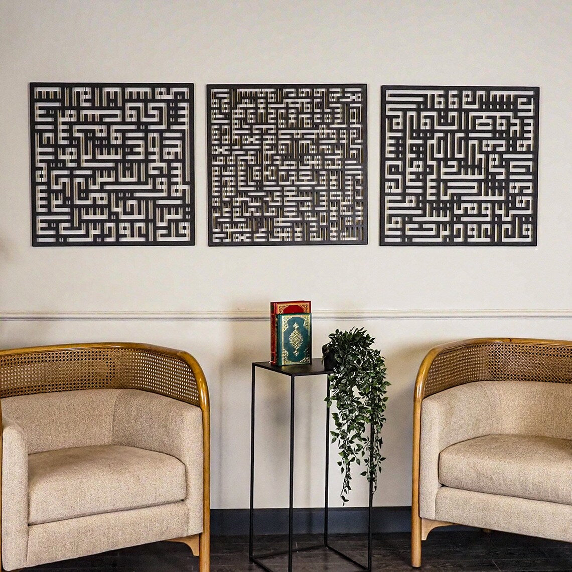 Kufic Acrylic Islamic Wall Art Set of 3 , Arabic Calligraphy Wall Art